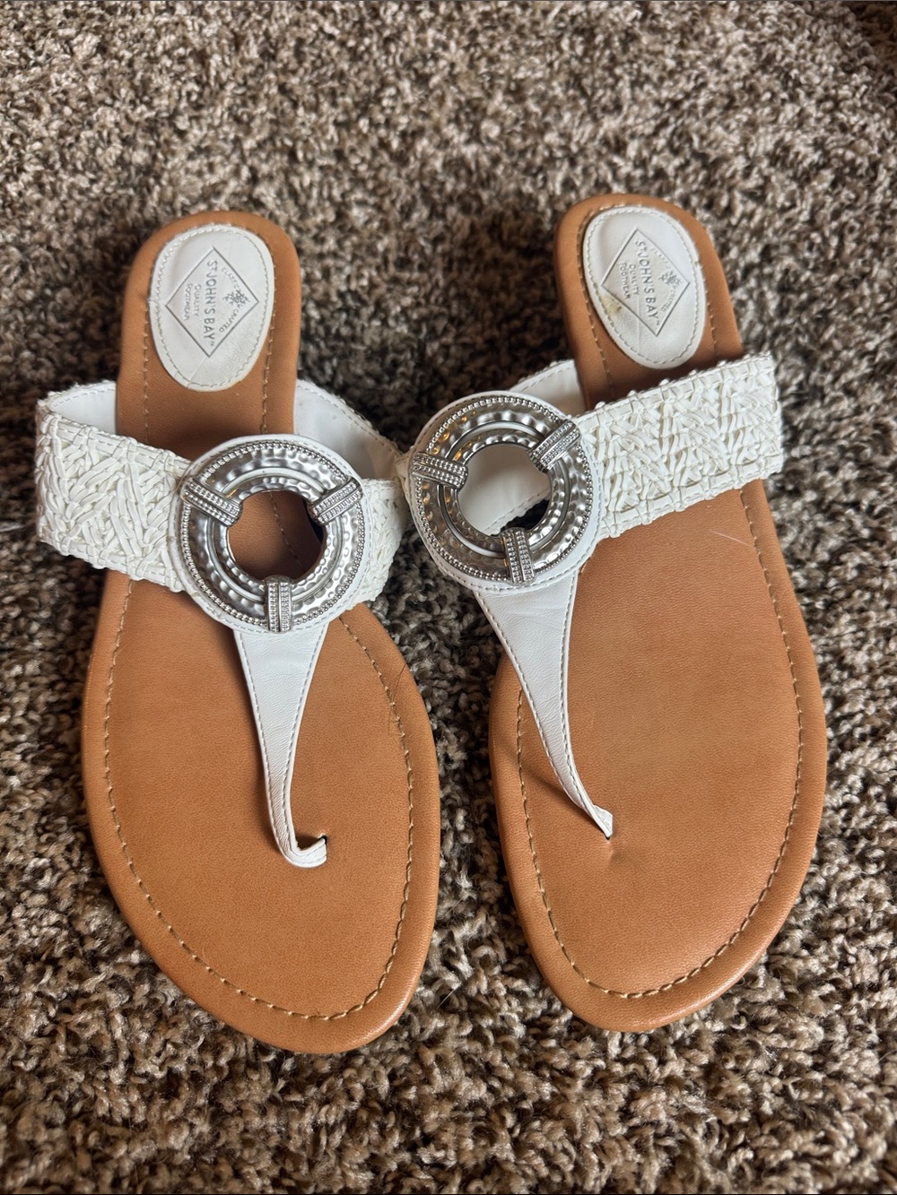 White Ring-Accent Thong Sandals by St John’s Bay